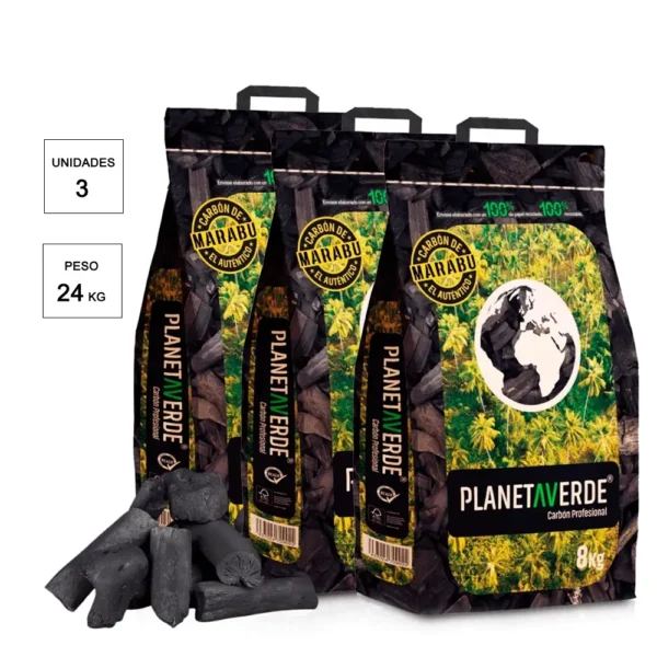 Carbón marabú Planeta Verde 3 x 8 kg